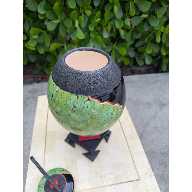 Green Vintage Large Studio Ceramic Covered Urn For Sale - Image 8 of 12