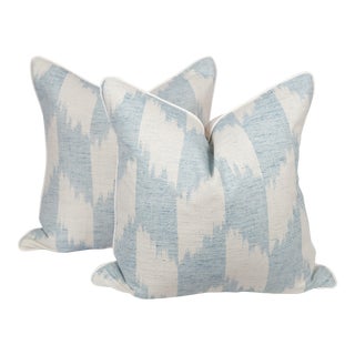 Pale Blue & Ivory Tile Geometric Pillows, a Pair For Sale