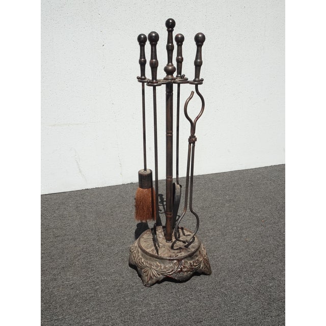 Metal Share Set of Four Vintage French Country Black Cast Iron Fireplace Tools For Sale - Image 7 of 17