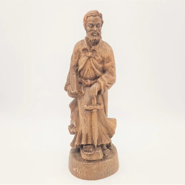 Tan Carved Wooden Figure of Saint Boniface, 1950s-1960s For Sale - Image 8 of 8