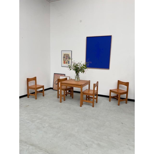 Set composed of an elegant square table and four pine chairs, "hongisto" model by ilmari tapiovaara, for laukaan puu,...