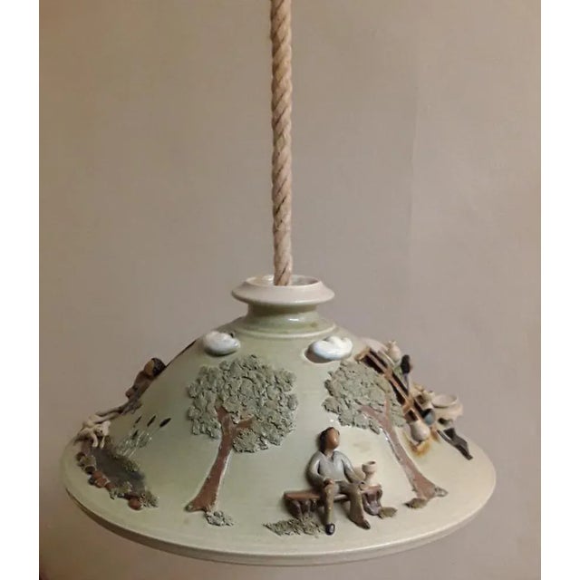 Vintage Handmade Ceiling Lamp in Colored Figurative Ceramic, 1990 For Sale - Image 3 of 10
