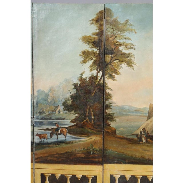 French Painted Canvas Folding Screen, 1830s For Sale - Image 14 of 18