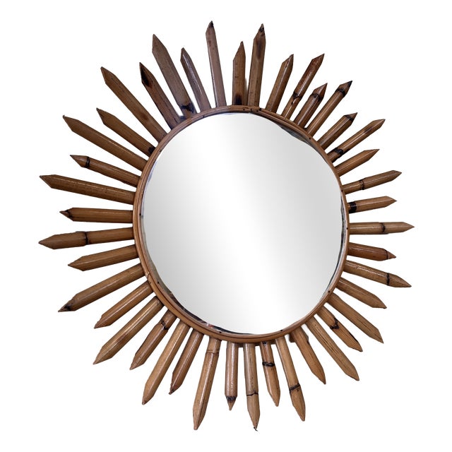 Sunburst Mirror in Bamboo, 1960 For Sale