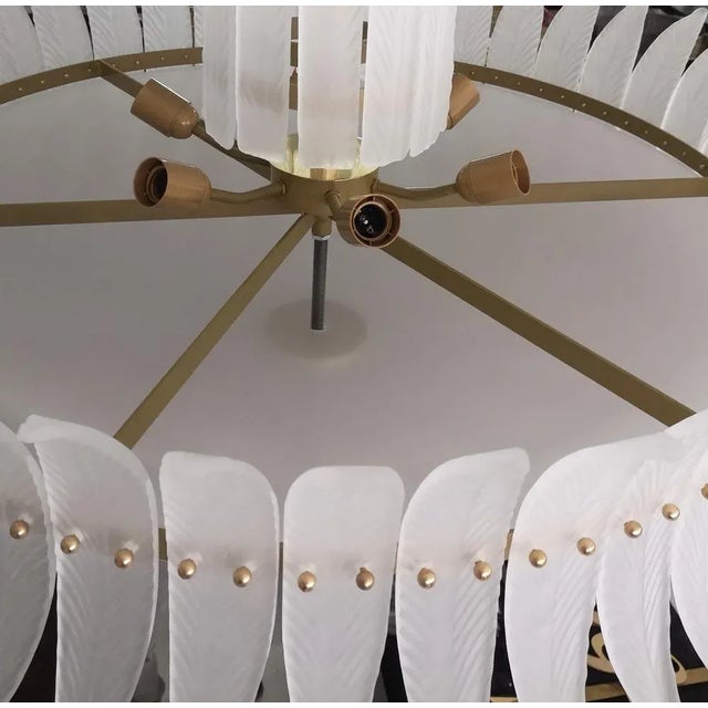 Mid-Century Modern Mid-Century Round Murano Art Glass and Brass Chandelier, 2000s For Sale - Image 3 of 11