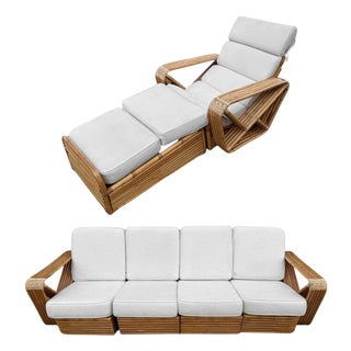 1940s Original Rattan By Paul Frankl, Multi-Strand Sofa and Chaise Lounge For Sale