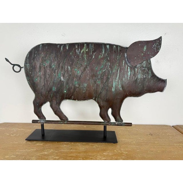 Antique Copper Pig Folk Art Weathervane on Custom Iron Stand For Sale - Image 9 of 12