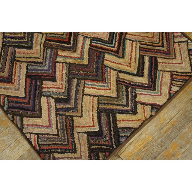 1920s Multi Brown Zig Zag Folk Art Antique American Hooked Rug 2' 7'' X 4' 6'' Handwoven Wool Carpet For Sale - Image 13 of 13