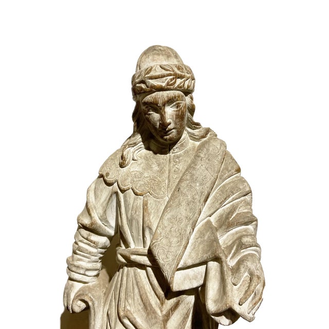 1900 - 1909 Antique Wood Sculpture of the Prophet Saint Daniel and the Lion 21.5 For Sale - Image 5 of 8