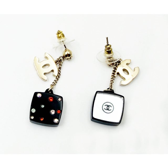 Chanel Chanel Vintage Gold Plated CC Multi Red Crystal Compact Piercing Earrings, A Pair For Sale - Image 4 of 5