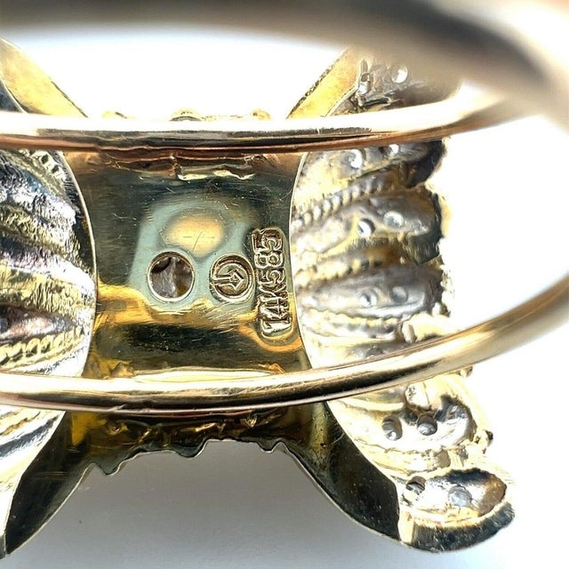 Mid 20th Century Diamond Fancy Frilled 14k Two Tone Gold Bow Ring Size 8 For Sale In Miami - Image 6 of 9