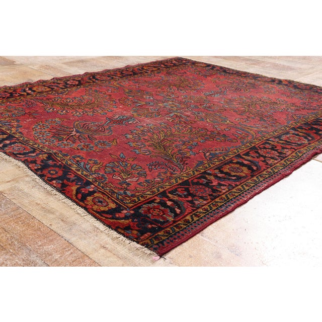 Red Late 19th Century Persian Lilihan Rug, 04'11 X 05'05 For Sale - Image 8 of 10