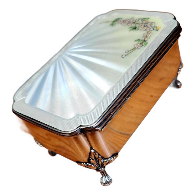 1940s Vintage English Sterling Silver and Guilloche Enamel Jewelry Box For Sale