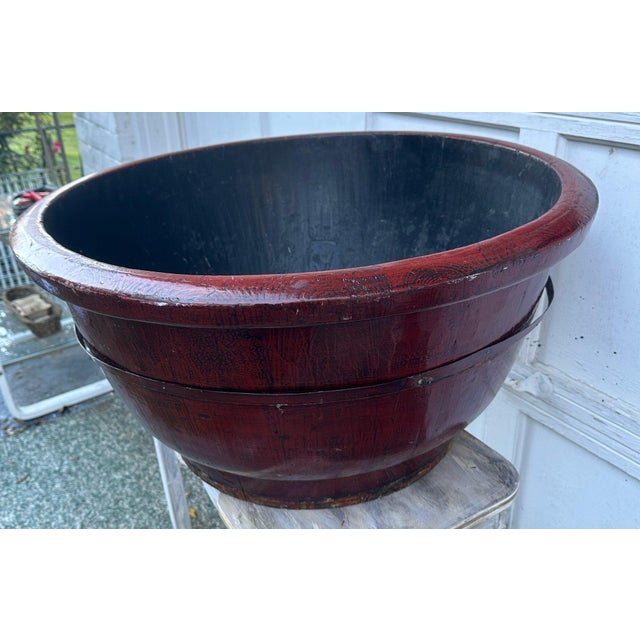 Wood Antique Chinese Red Lacquered Wood Bowl For Sale - Image 7 of 11