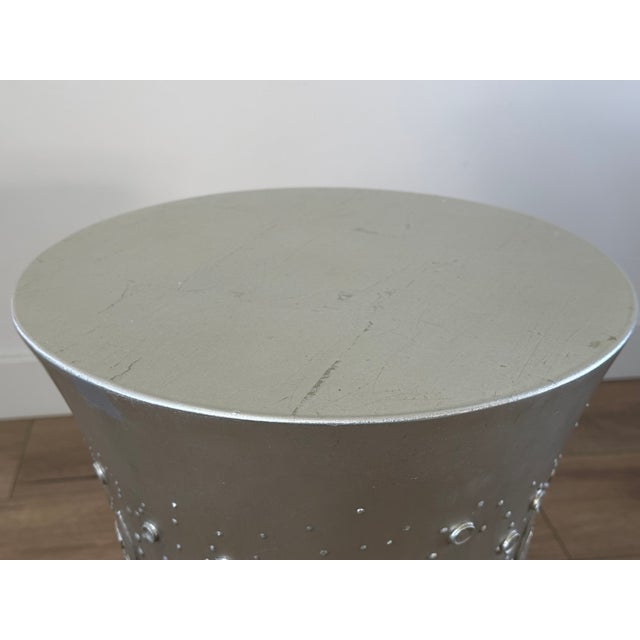 Ornamental & Decorative Materials Baker Furniture Art Deco Silver Leaf Side Drum Drink Table by Thomas Pheasant For Sale - Image 7 of 9