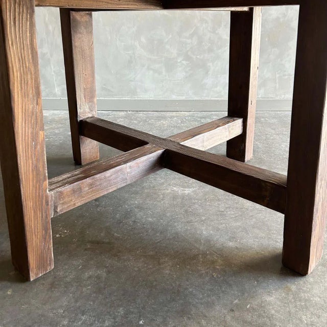 Brown Custom Made Reclaimed Elm Wood Round Dining Table 60" For Sale - Image 8 of 8