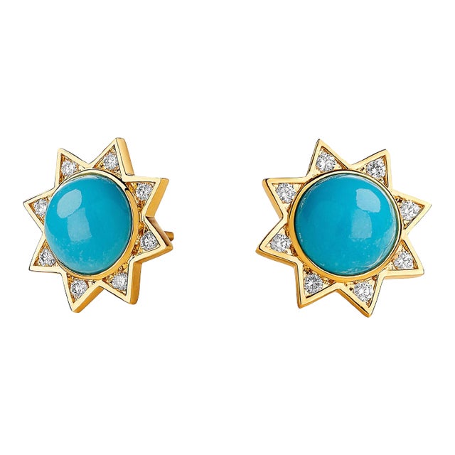 Syna Cosmic Star Studs with Sleeping Beauty Turquoise and Diamonds, a Pair For Sale