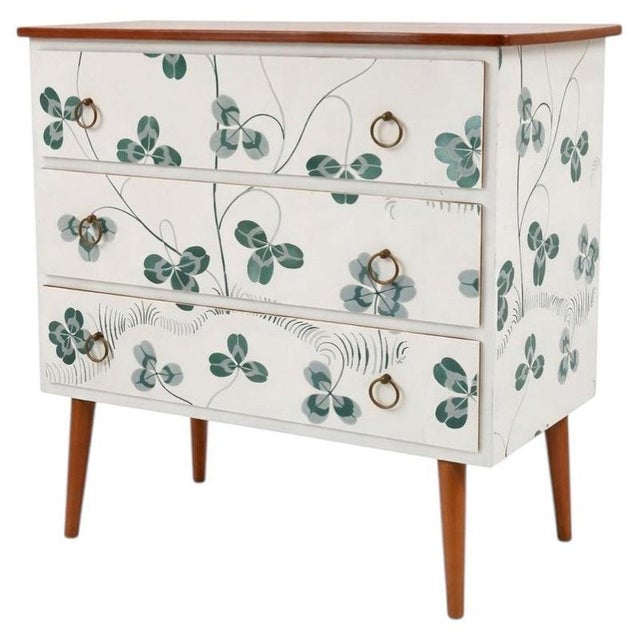 Scandinavian Modern Teak Commode with Clover Wallpaper by Josef Frank For Sale - Image 10 of 10