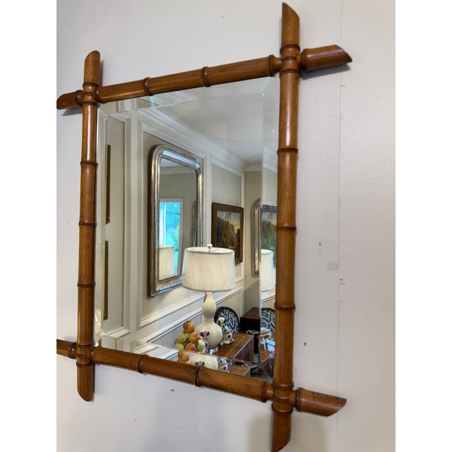 Wood Antique Faux Bamboo Mirror For Sale - Image 7 of 8