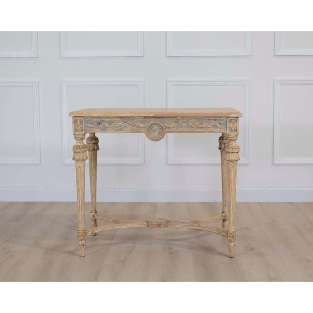 Tan Swedish Gustavian Console Table with Carved Medallion, circa 1860 For Sale - Image 8 of 14