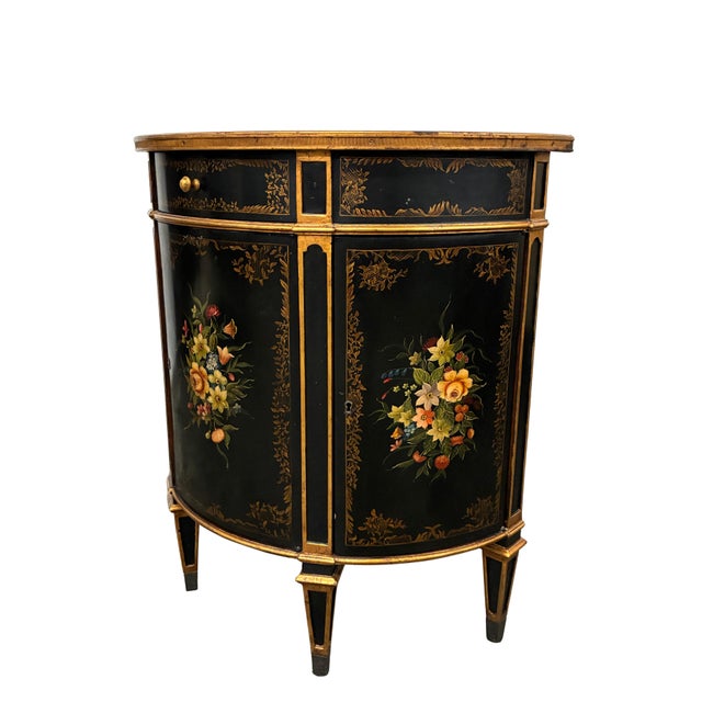 Black Late 20th Century Theodore Alexander Louis XVI Style Hand-Painted Black & Gilt Demilune Cabinet For Sale - Image 8 of 12