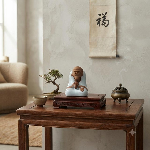 Small Miniature Contemporary Ceramic Damo Bodhidharma Figure For Sale - Image 4 of 7