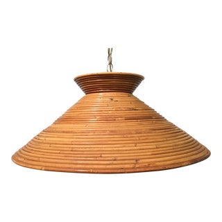 Mid-Century Spiral Split Reed Rattan Cone Pendant Light For Sale