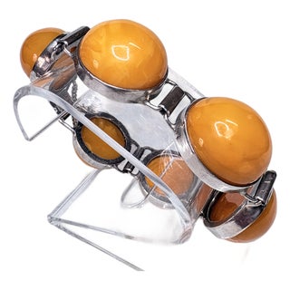Vintage Polish Baltic Egg Yolk Amber Sterling Silver Bracelet Gdansk 56.9g For Sale