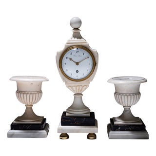 Marble Mantel Clock with Matching Vases, 1830, Set of 3 For Sale