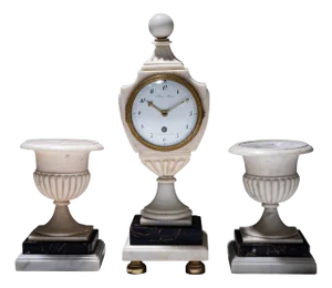 Marble Mantel Clock with Matching Vases, 1830, Set of 3