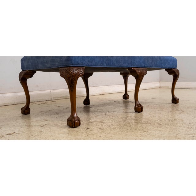 Sherrill Furniture Sherrill Blue Upholstered Ball & Claw Large Ottoman Bench For Sale - Image 4 of 11