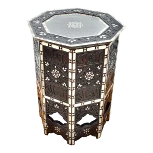 Vintage Hand-Carved Syrian Mother-Of-Pearl Inlaid Walnut Side Table