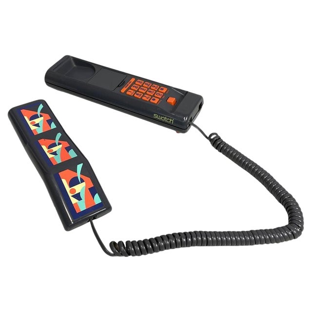 Italian Modern Grey Decorated Plastic Telephone Twin Phone Deco attributed to Swatch, 1980s For Sale