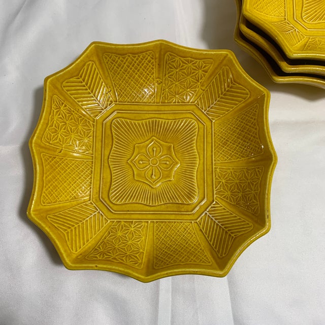 Japanese Late 19th Century Mustard Yellow Japanese Awaji Ware Dishes C. Meiji Period (1868–1912) - Set of 4 For Sale - Image 3 of 7