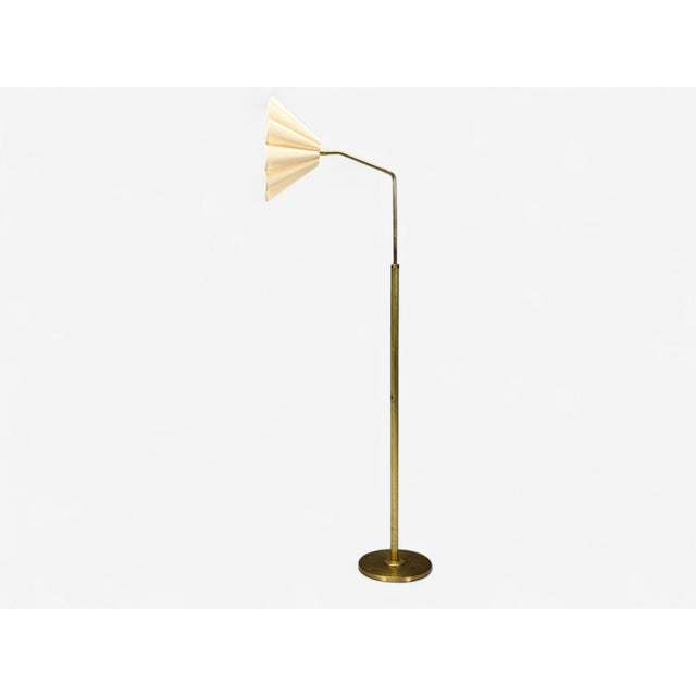 Danish Modern, Brass, Paper, Adjustable Floor Lamp, Denmark, 1960s For Sale - Image 4 of 13