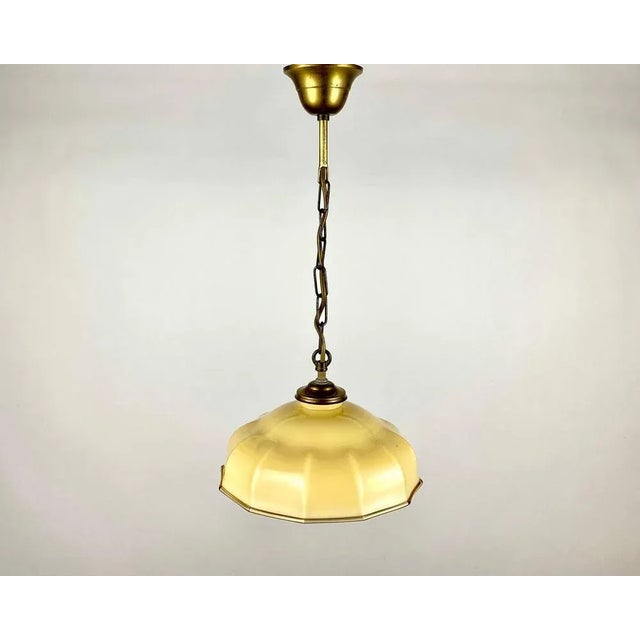 Yellow Yellow Glass Pendant Lamp with Brass Fixing, France, 1960s For Sale - Image 8 of 8