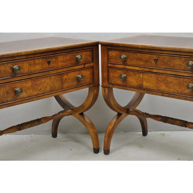 Traditional Ethan Allen Townhouse 2 Drawer Night Table Nightstand Curule Regency Style, Pair For Sale - Image 3 of 18