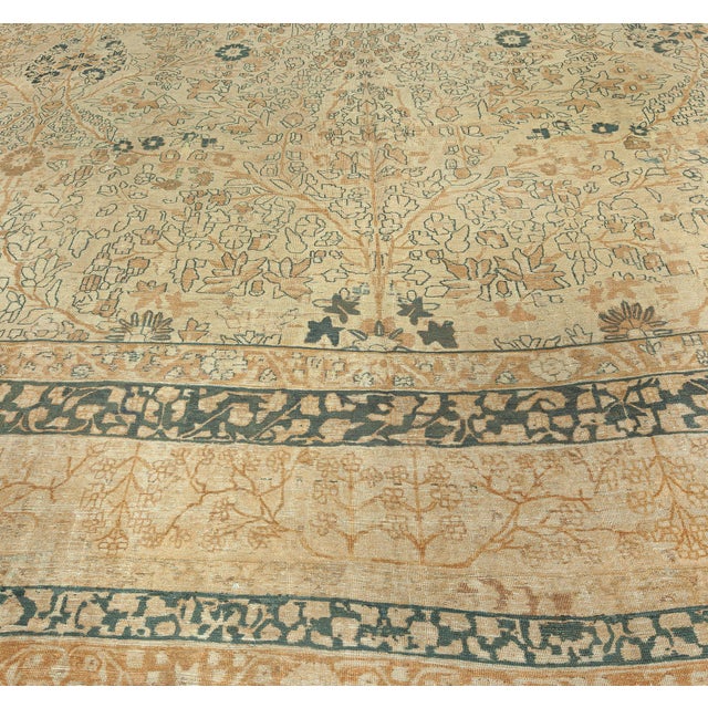 Antique Persian Tabriz Beige Handmade Wool Rug For Sale - Image 4 of 8