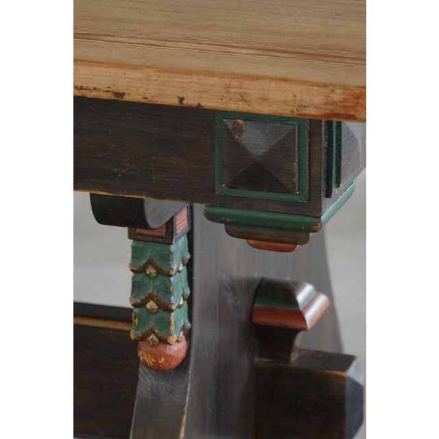 Scandinavian Rustic Folk Art Dining Table in Stained Pine, 1900s For Sale - Image 16 of 18