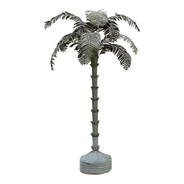 Vintage Boho Monumental Galvanized Steel Palm Tree For Sale