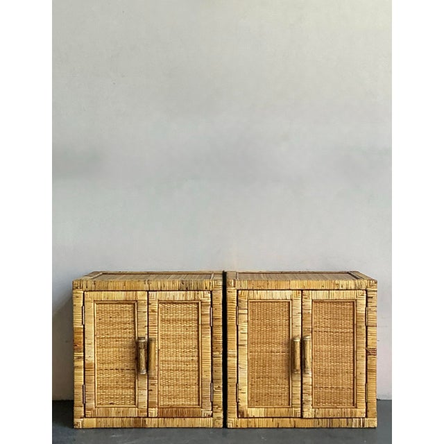 Vintage Boho Wrapped Rattan Nightstands - A Pair For Sale - Image 11 of 11