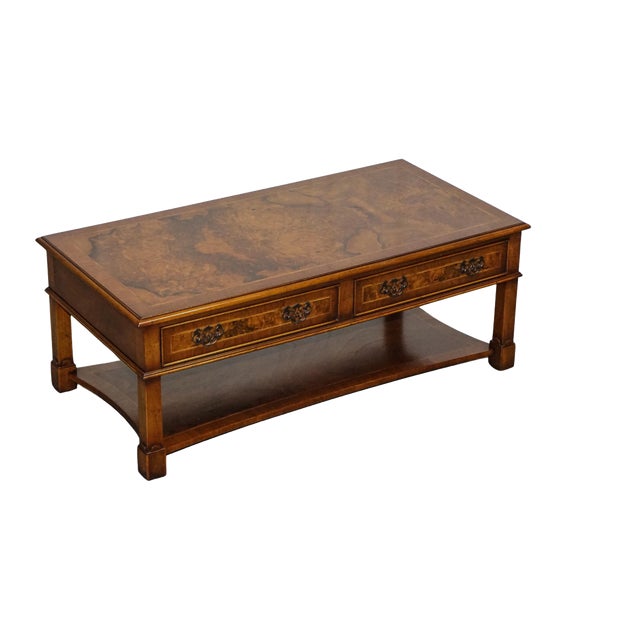 Vintage Brights of Nettlebed Burr Walnut Coffee Table with Two Deep Drawers For Sale