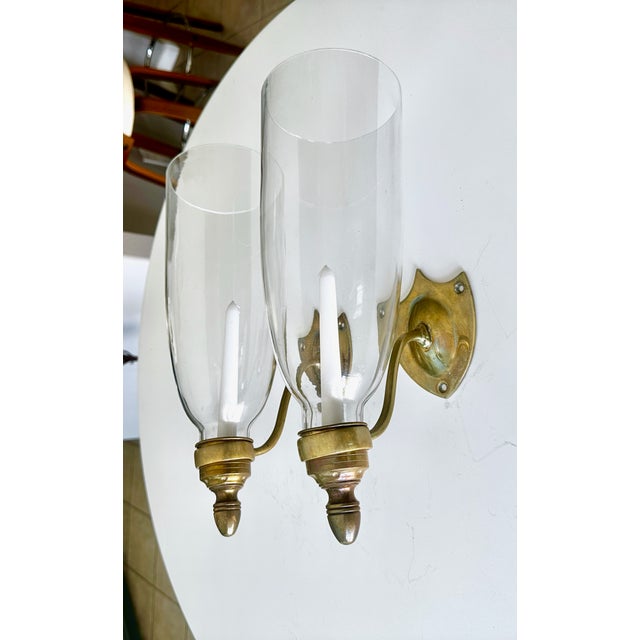 Pair Federal Style Sheild Back Brass Candle Wall Sconces For Sale In Palm Springs - Image 6 of 18