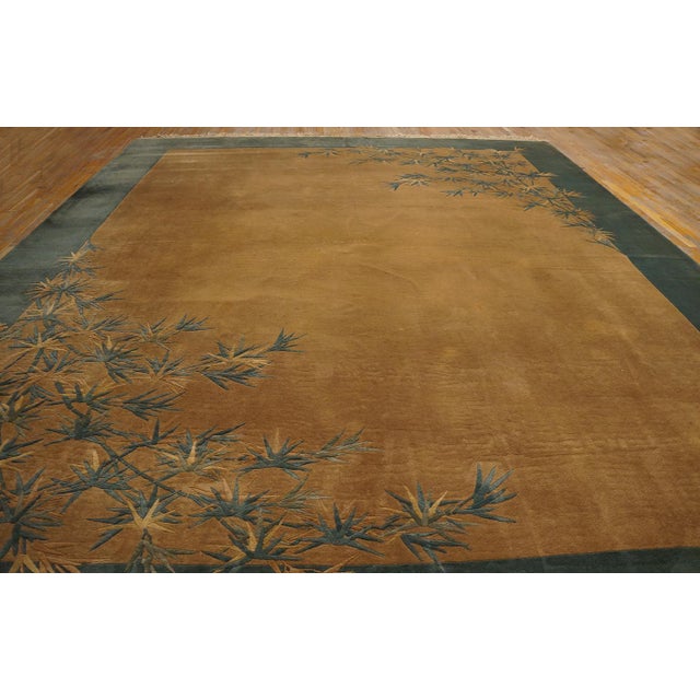 Art Deco Soothing Camel Background With Soft Color Palmettes Pattern Antique Chinese Art Deco Rug For Sale - Image 3 of 12