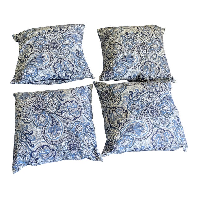 Navy Paisley Throw Pillows- Set For Sale