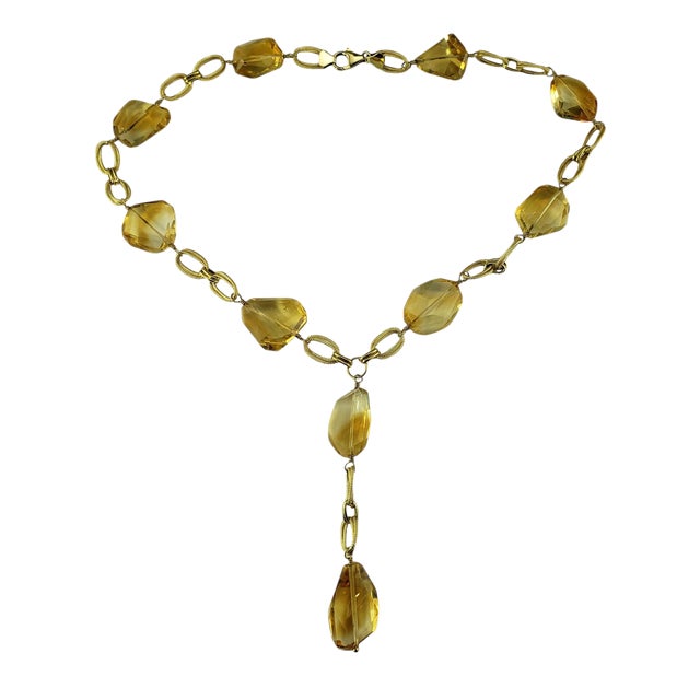 Late 20th Century 14 Karat Yellow Gold Citrine Bead Lariat Necklace For Sale