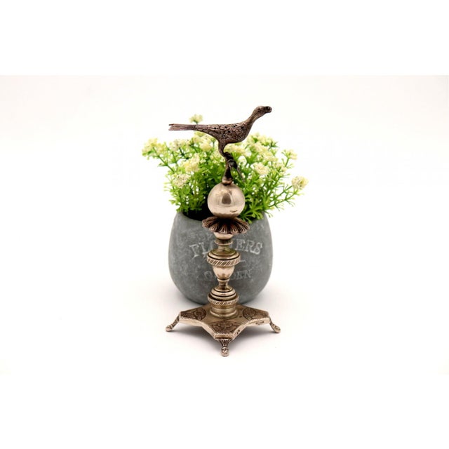 Metal Silver Toothpick Holder with Bird For Sale - Image 7 of 7