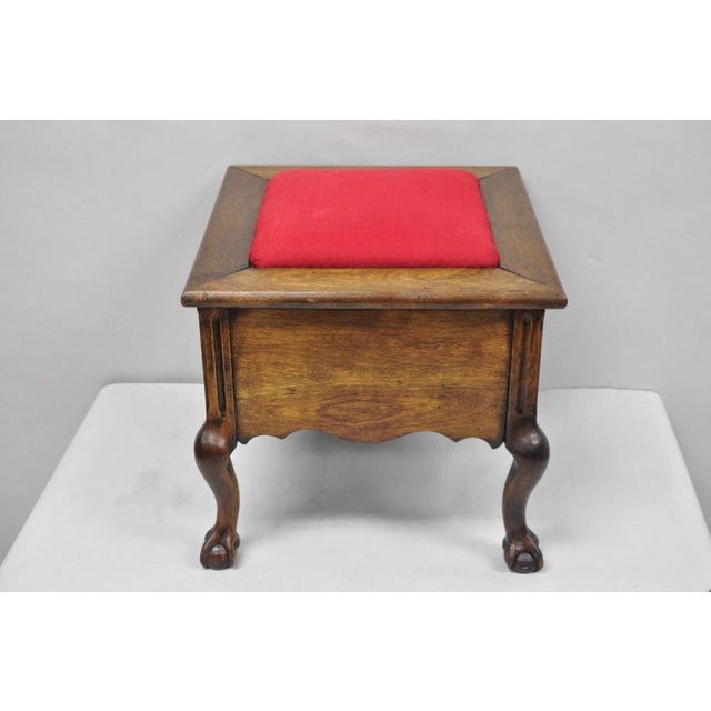 Antique Flip Top Georgian Chippendale Style Mahogany Shoe Shine Box Footstool For Sale - Image 4 of 18