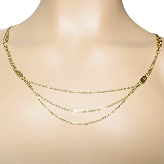 Vintage Christian Dior Solid Gold CD Three Strand 28" Long Necklace Germany For Sale - Image 10 of 13