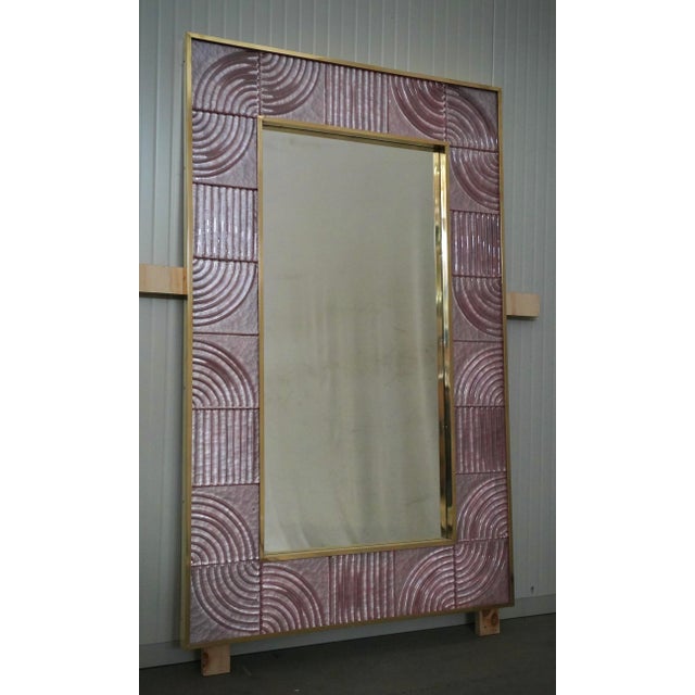 Murano Pink Art Glass and Brass Console Wall Mirror, 2000 For Sale - Image 9 of 10